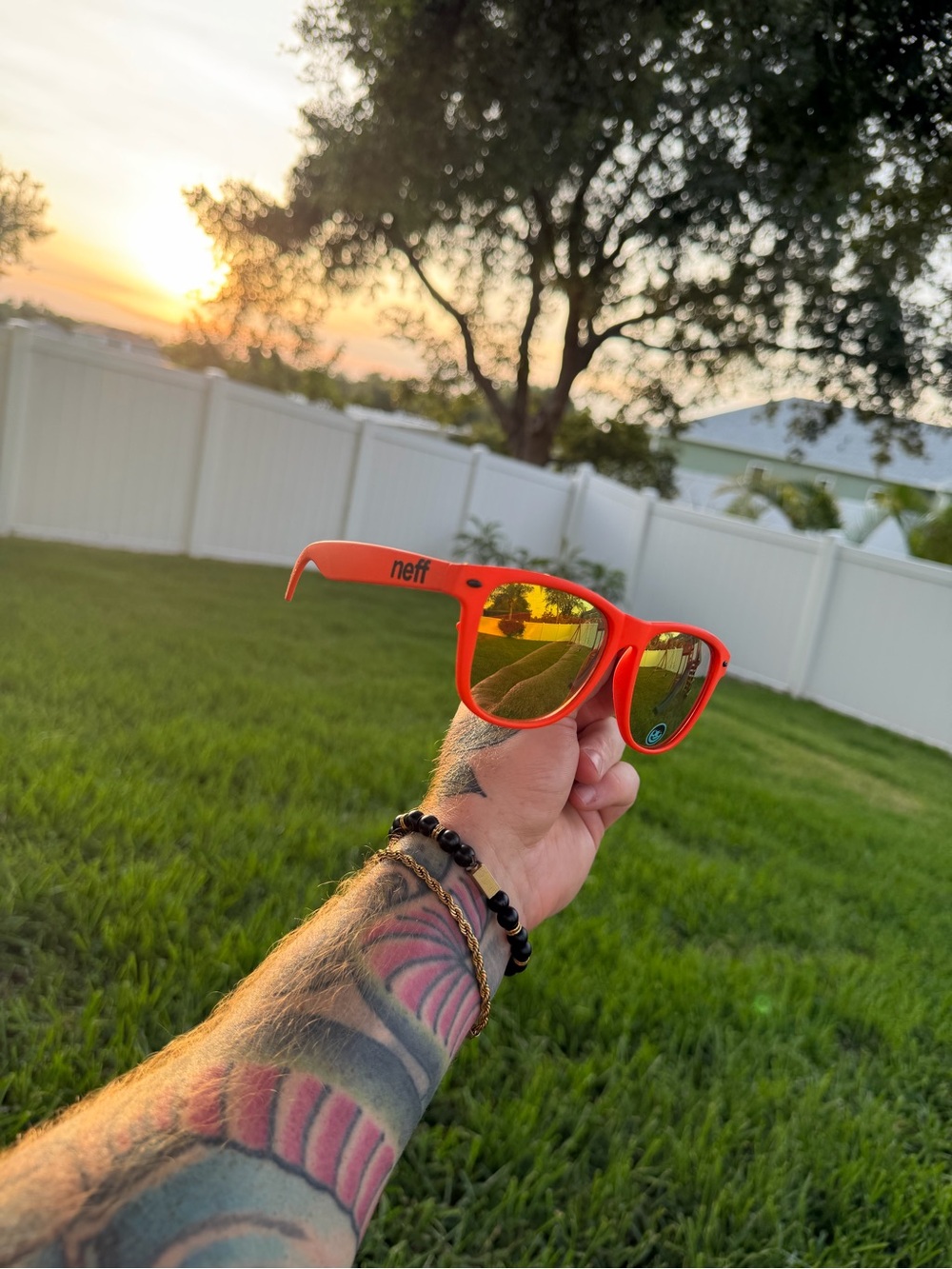 Neff Safety Orange Men’s Wayfarer Sunglasses with Amber Mirrored Lenses